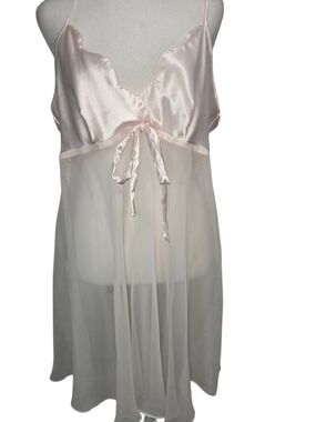 Alexandra Nicole Pink Sheer Babydoll Slip Dress L Satin Mesh Y2K